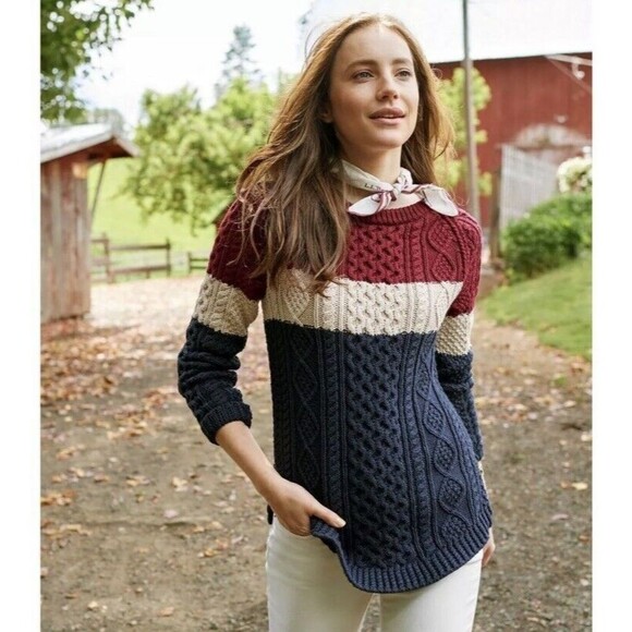LL Bean Women's Signature Fisherman Tunic Sweater Striped - Picture 1 of 9